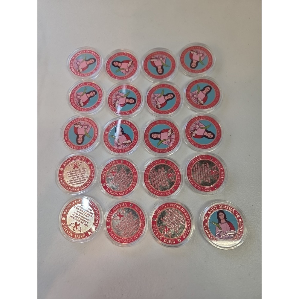 Lot of 20 Saint Agatha Patron Saint Breast Cancer Prayer Coins Catholic Medals N